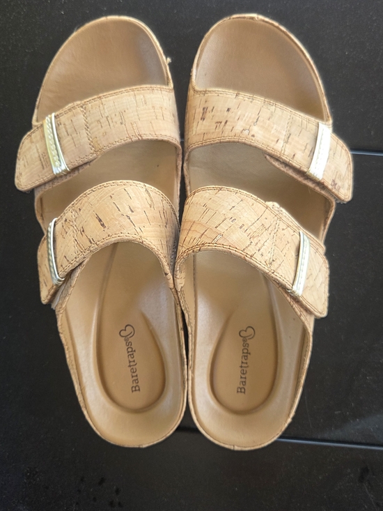 BareTraps Shoes - Baretraps Cork-Look Double Strap Slide Sandals - Tan
